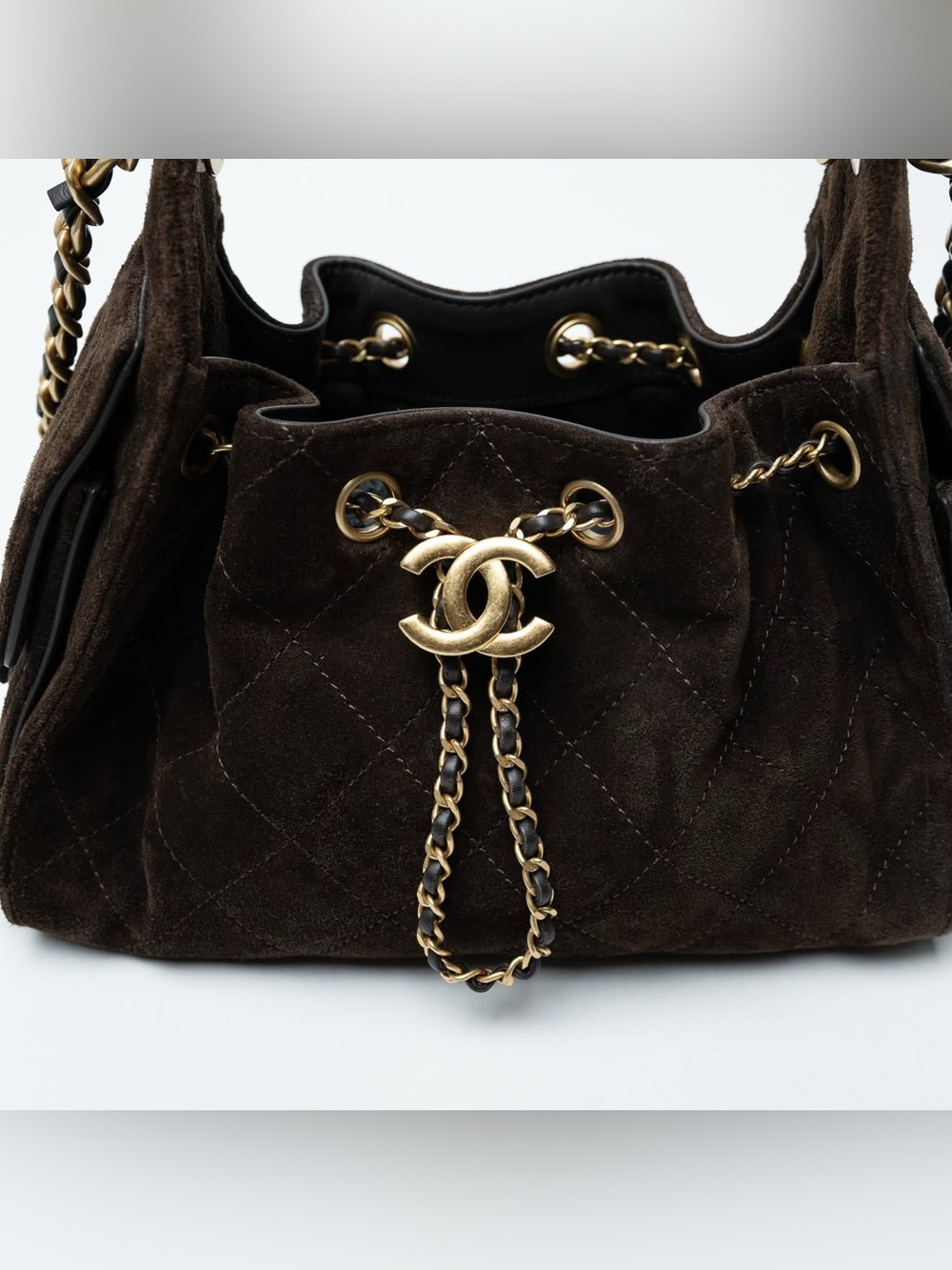 *RARE* Chanel 25 Mini Dark Brown Suede Calfskin Gold Hardware - Full Set - Picture 4 of 17